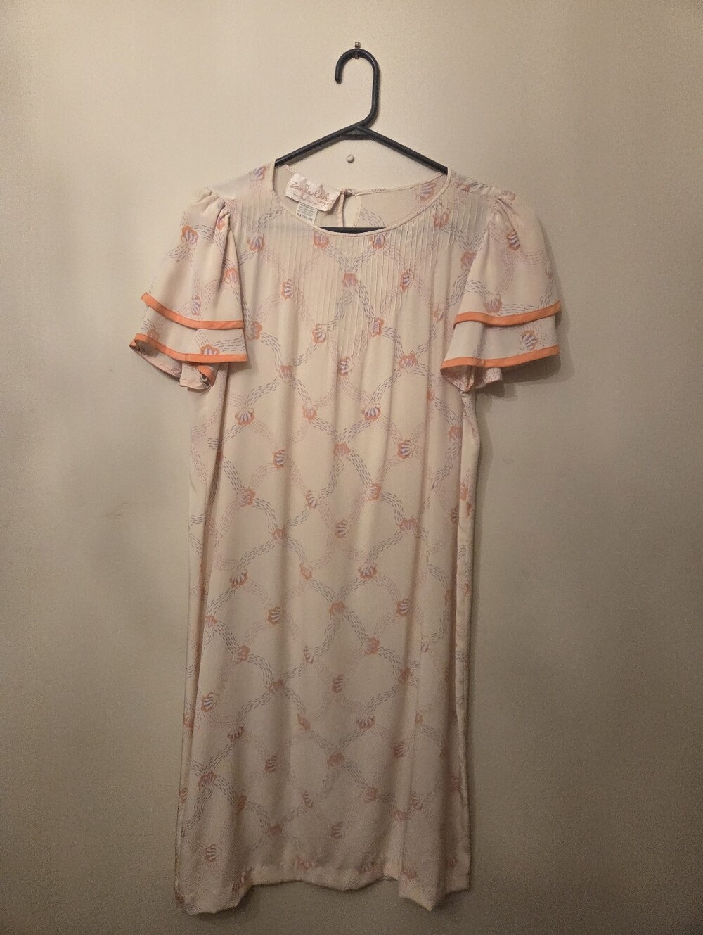 Cream Short-Sleeve Shift Dress with Orange Trim